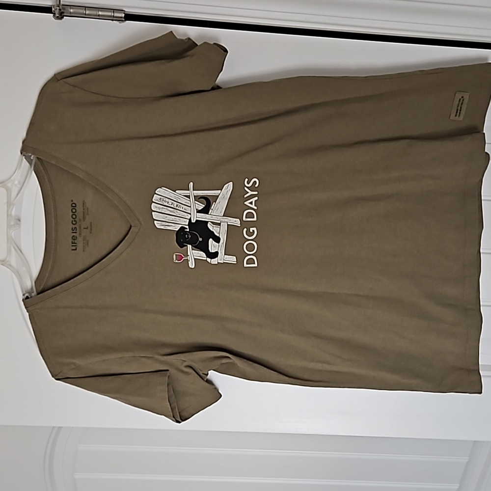 Life is Good women's olive-green t-shirt with DOG DAYS on the front - Large NWOT